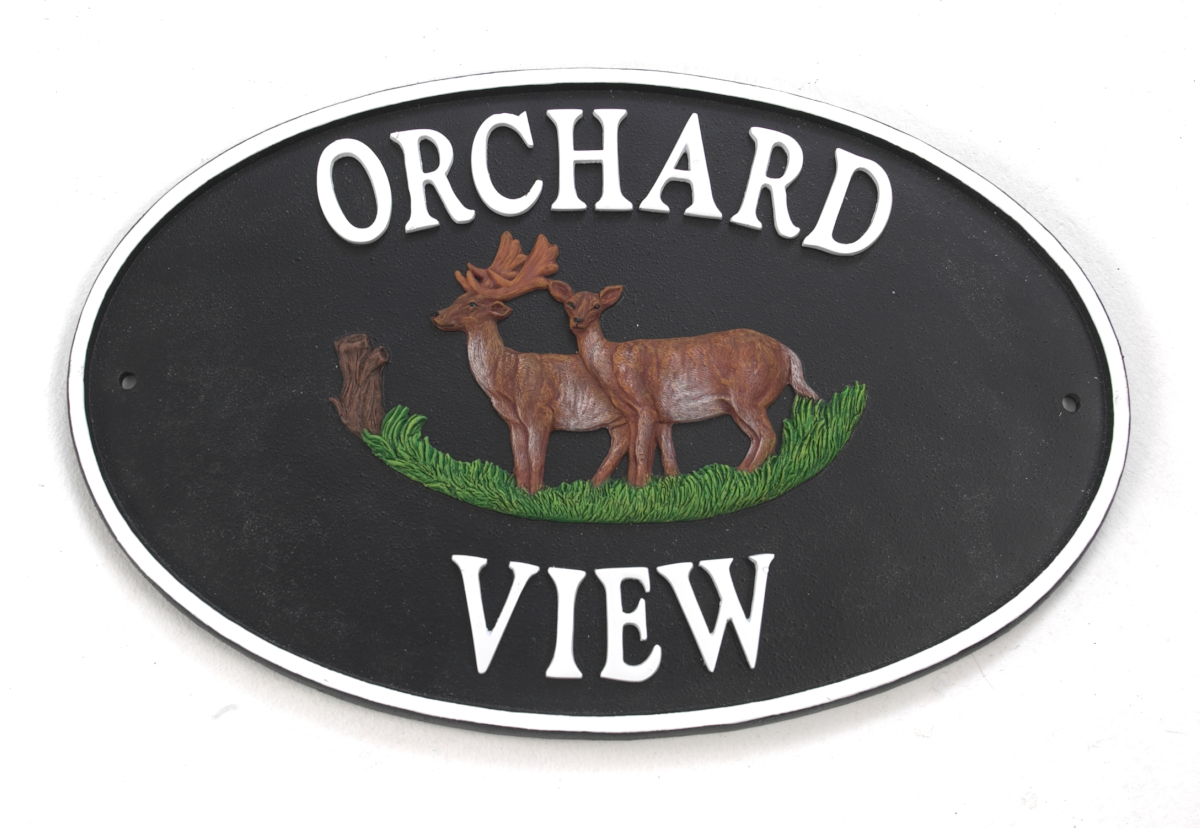 Cast Iron Deer Oval House Name Sign