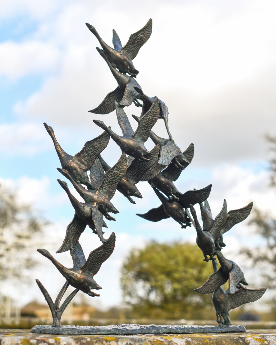 Cast Aluminium 'Flock Of Birds' Garden Sculpture