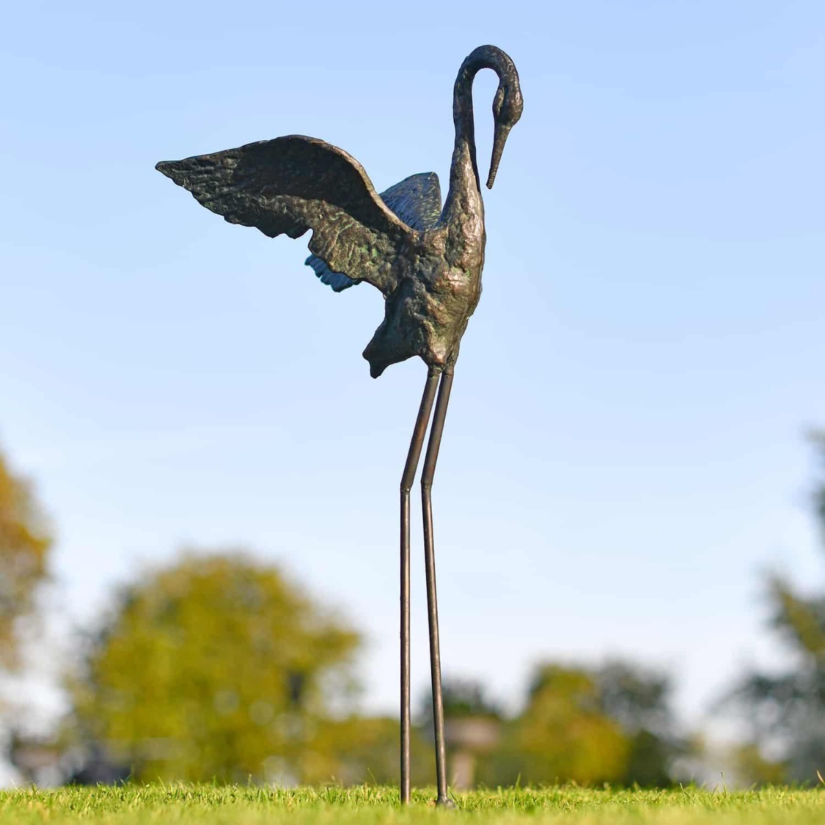 Freestanding 'Franny' Crane Garden Sculpture-Head Down