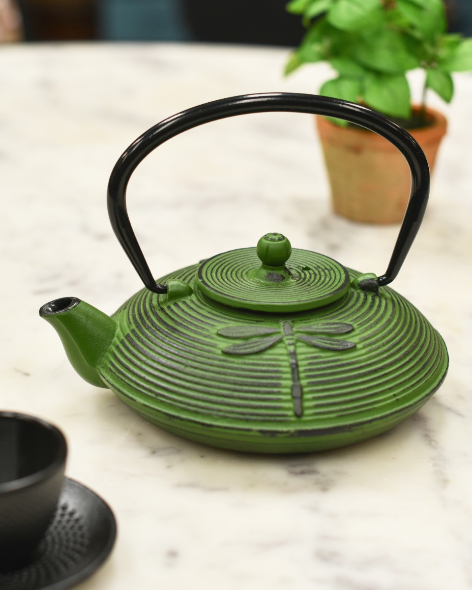 Cast Iron Green Dragonfly Japanese Teapot