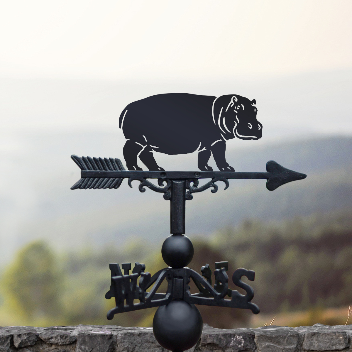 Cast Iron & Steel Walking Hippo Weathervane