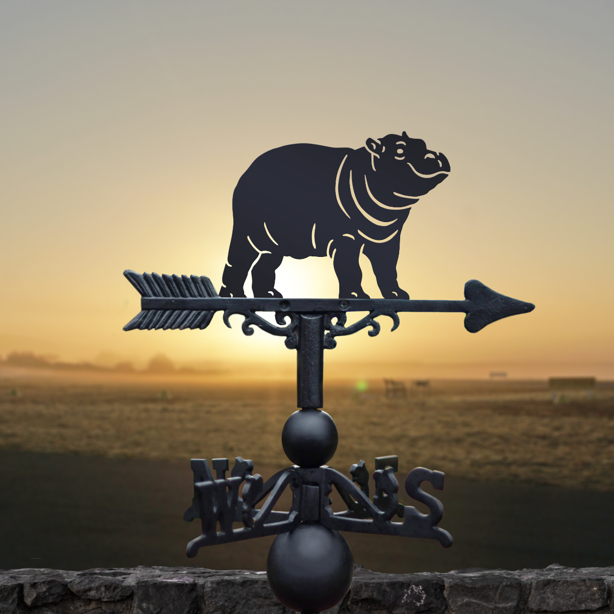 Cast Iron & Steel Standing Hippo Weathervane