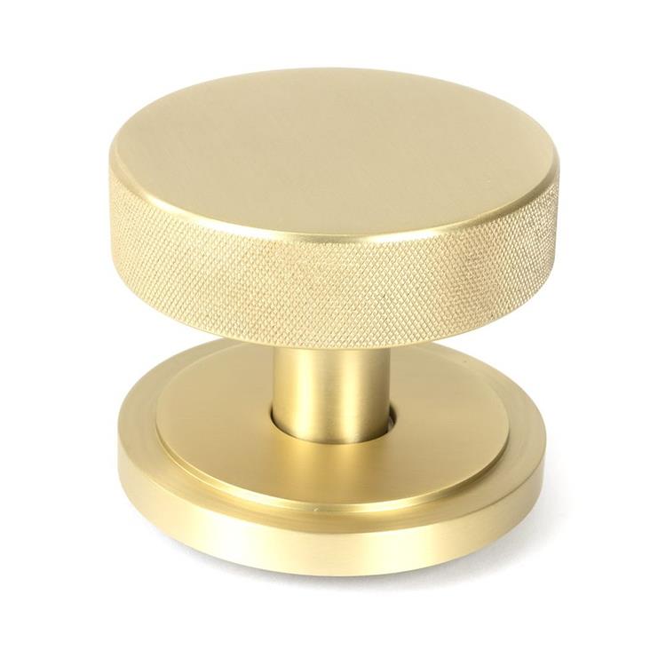Circular Flat Satin Brass Art Deco Centre Door Knob - 9cm
