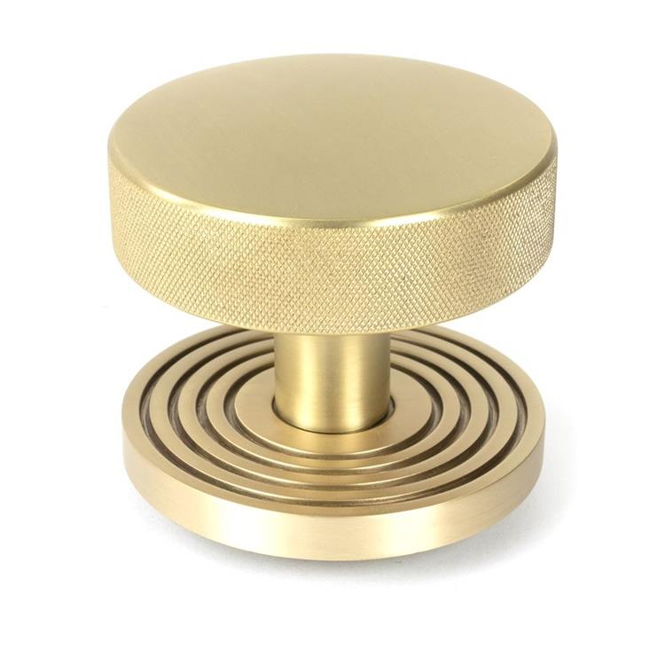 Circular Flat Satin Brass Beehive Centre Door Knob - 9cm