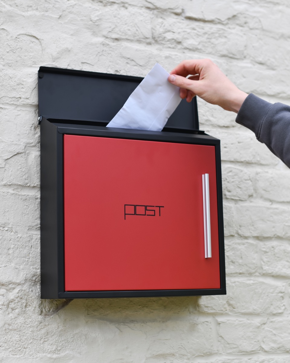 Contemporary Red & Black Wall Mounted Post Box