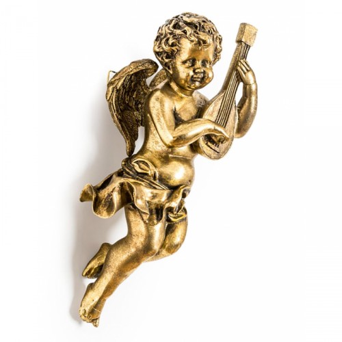 Gold Painted Cherub With Guitar - Deluxe Wall Art