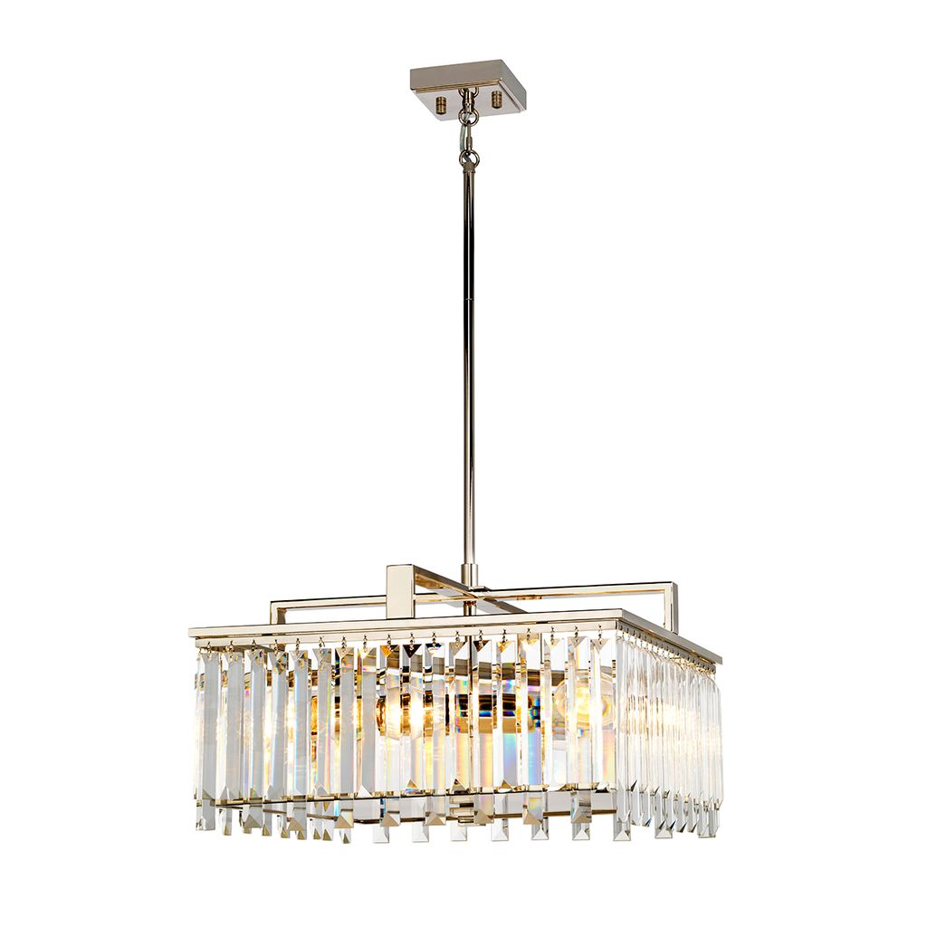 Large Polished Nickel & Crystal Glass 'Luceat' Chandelier
