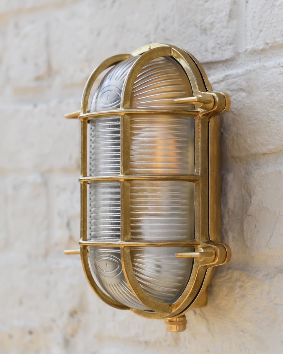 Bulkhead Solid Antique Brass Wall Light