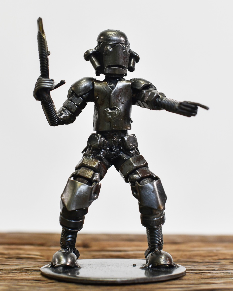 Recycled Metal Intergalactic Bounty Hunter Sculpture