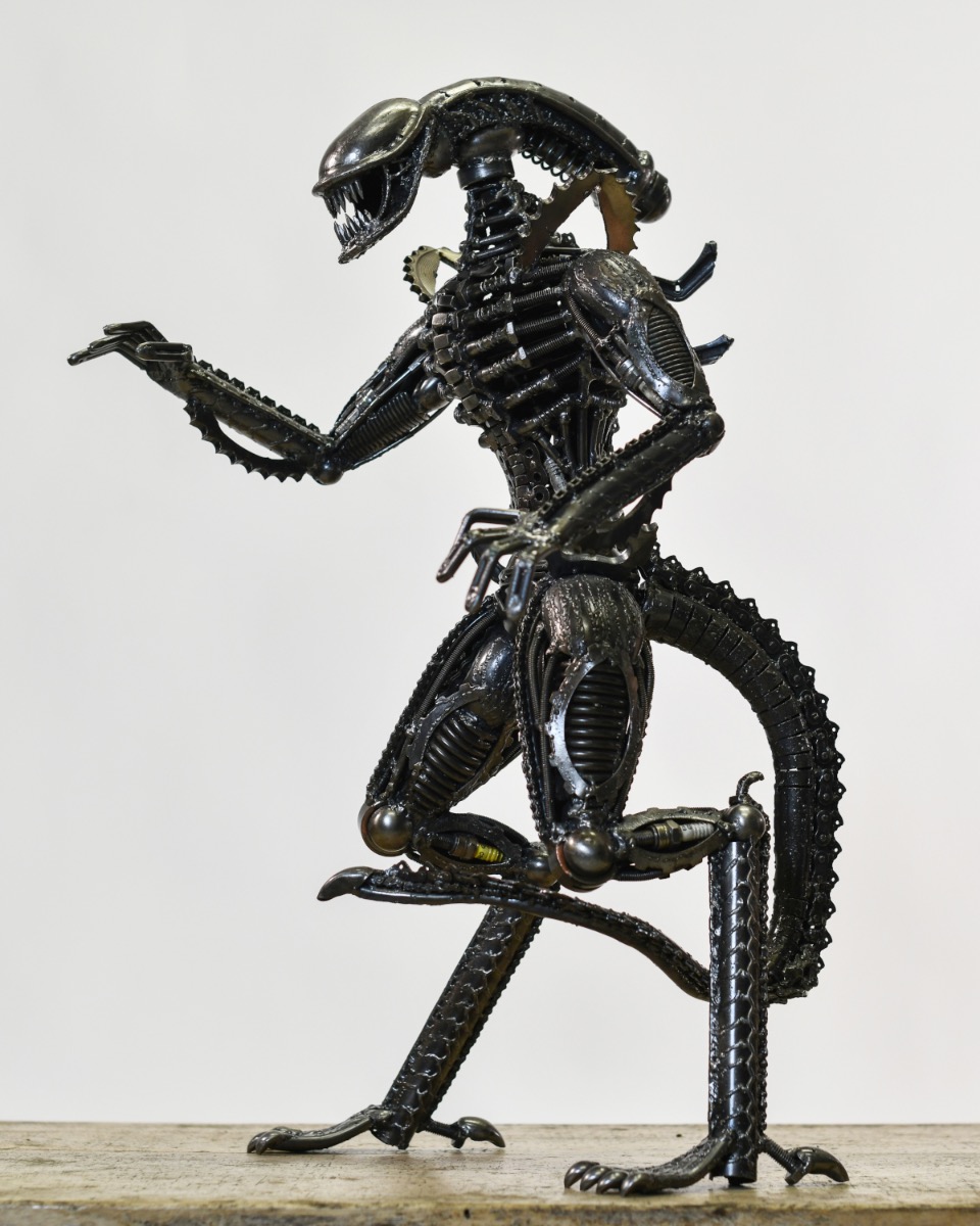 Recycled Metal Parts Intergalactic Alien Sculpture Attack Stance