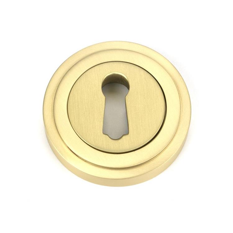 Round Satin Brass Art Deco Escutcheon - 53mm X 11mm