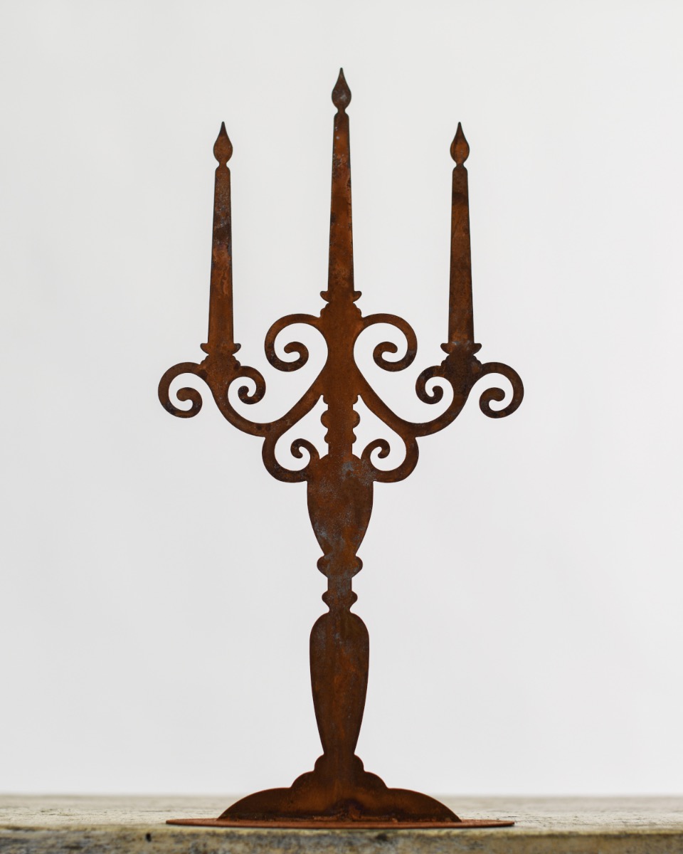 Rustic Candelabra Metal Sculpture