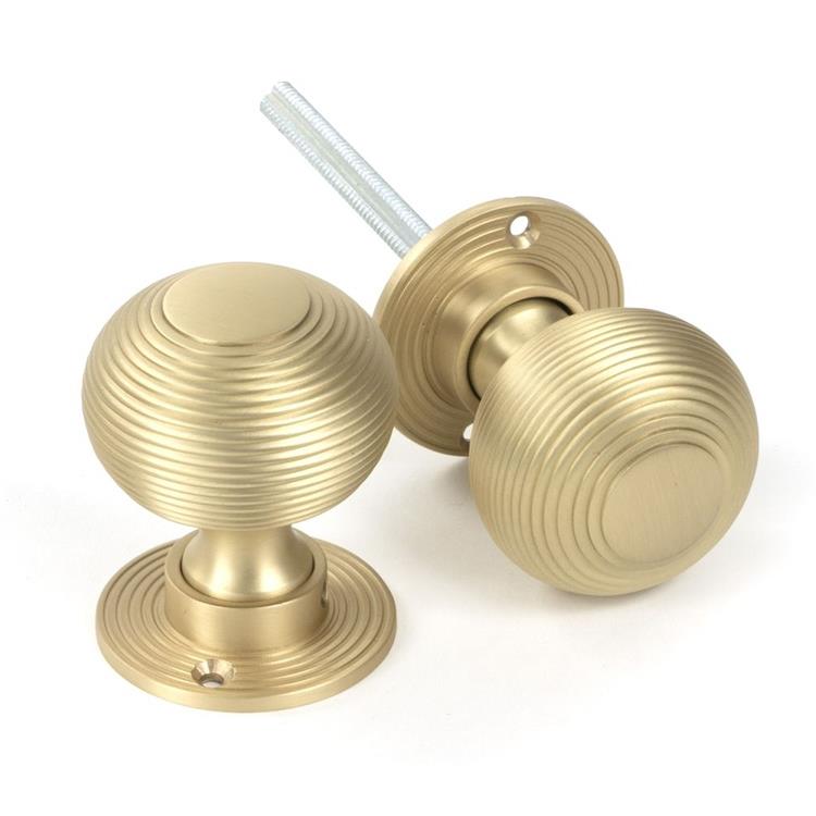 Satin Brass 'Beehive' Mortice & Rim Door Knob Set