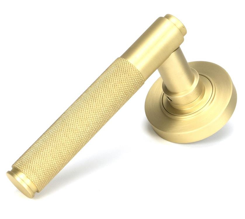 Sleek Satin Brass Door Handle on Rose Set