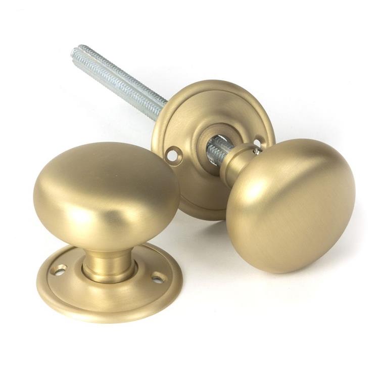 Satin Brass 'Mushroom' Mortice & Rim Door Knob Set