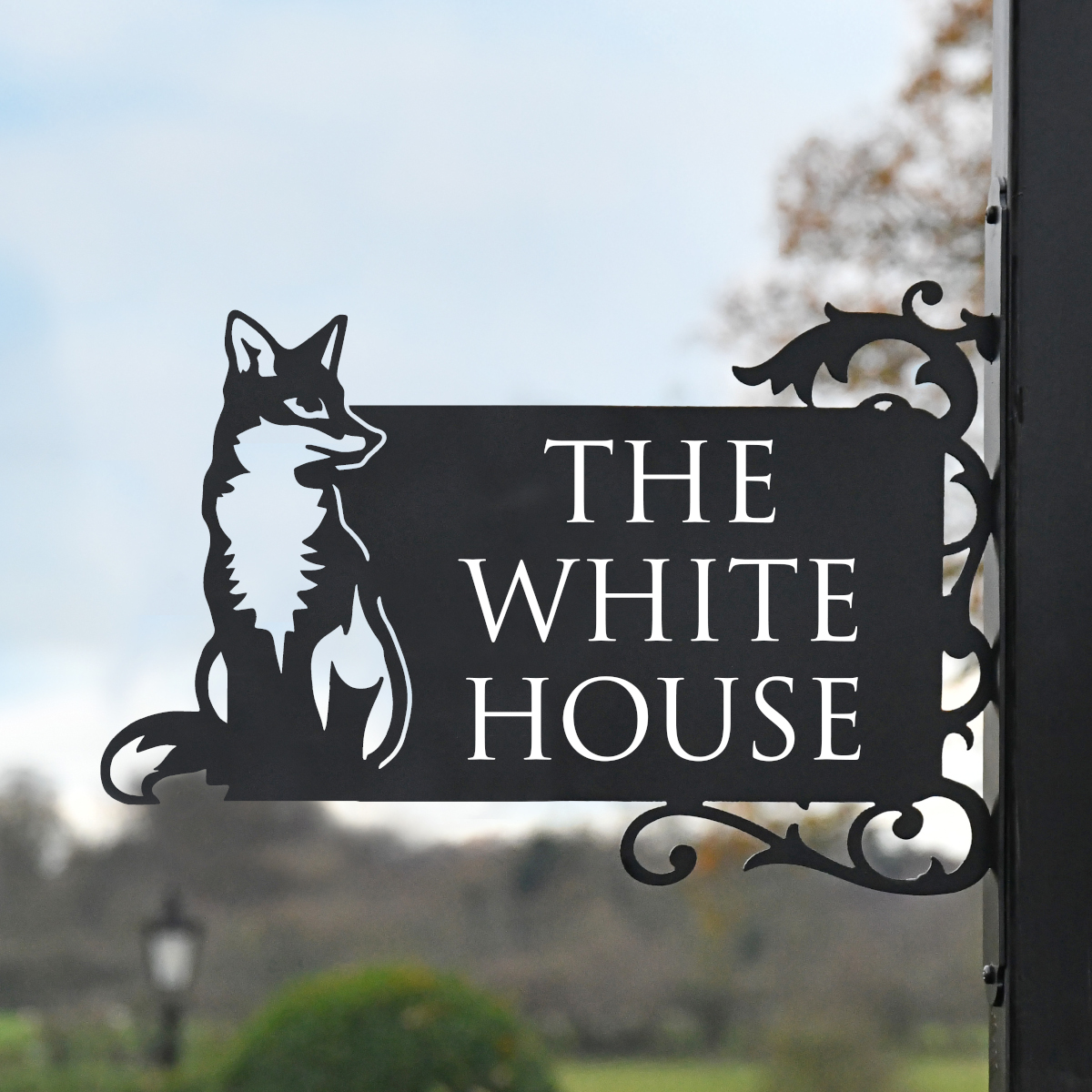 Sitting Fox Iron Bracket House Name Sign