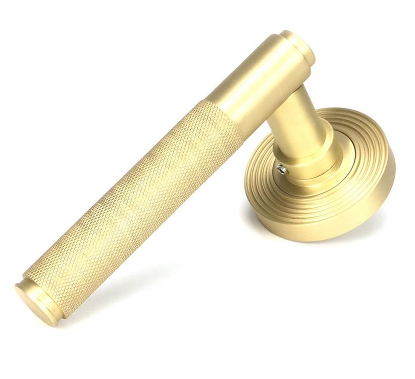 Sleek Satin Brass Unsprung Door Handle - Beehive Set