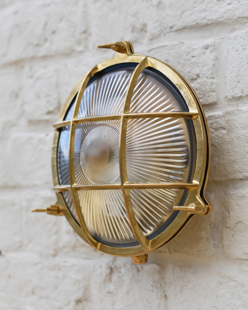 Solid Antique Brass Round Nautical Wall Light