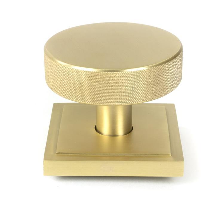 Square Flat Satin Brass Centre Door Knob - 9cm