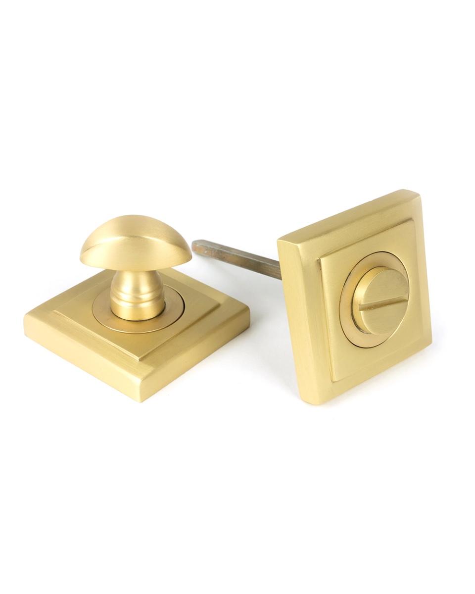 Square Satin Brass Bathroom Thumb Lock Set
