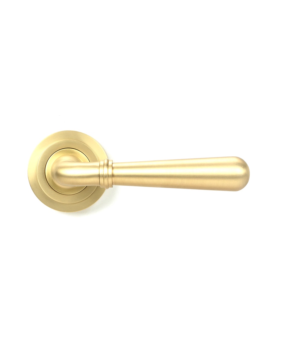 Satin Brass 'Angus' Unsprung Door Handle on Rose Set - Art Deco