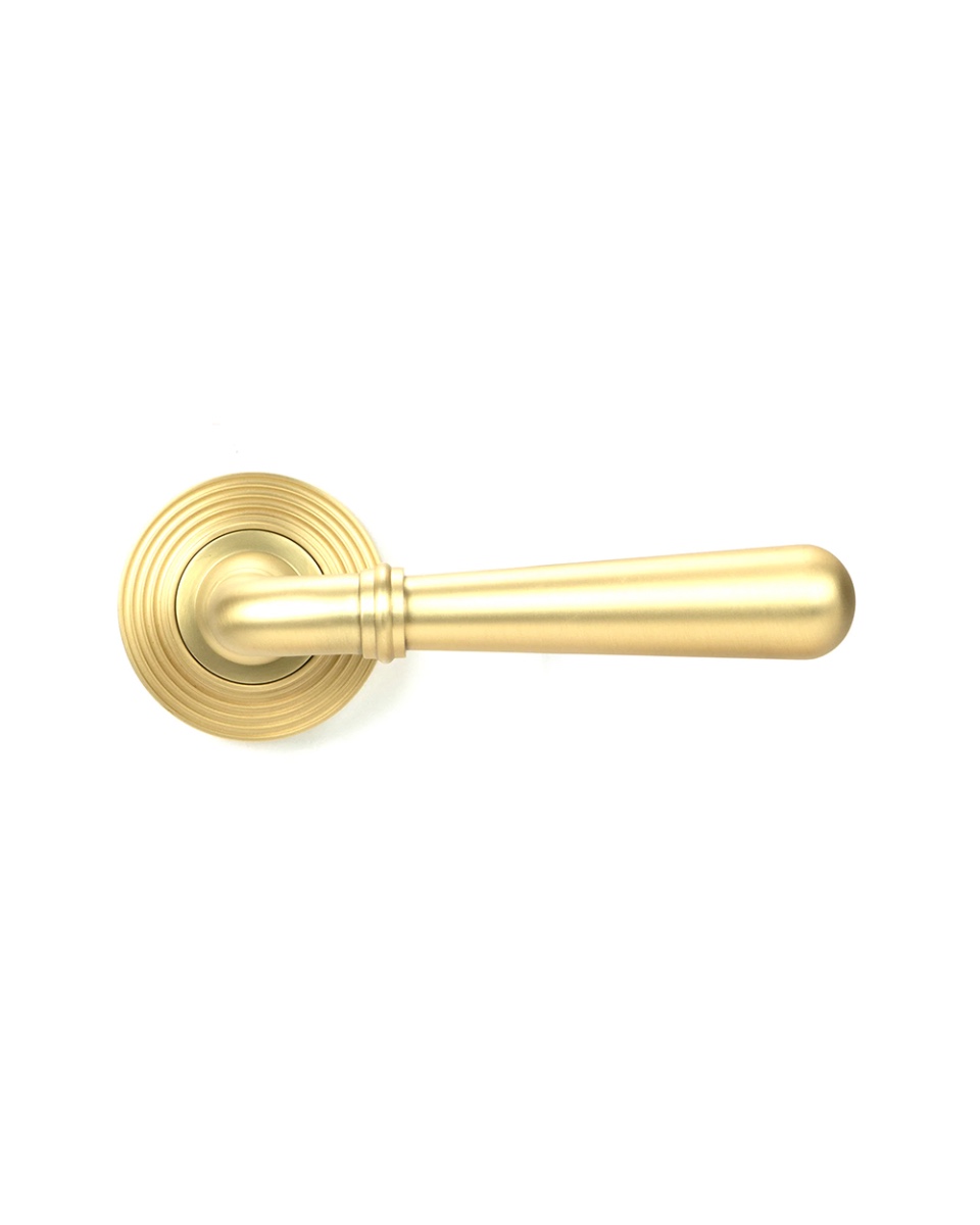 Satin Brass 'Angus' Unsprung Door Handle on Rose Set - Beehive