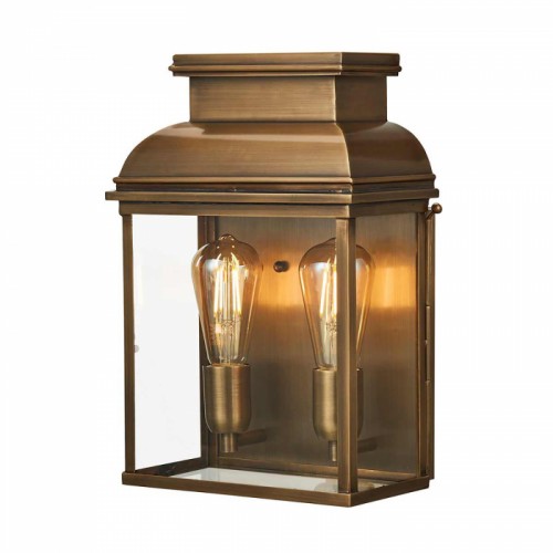 Victorian Twin Bulb Aged Brass Flush Wall Light