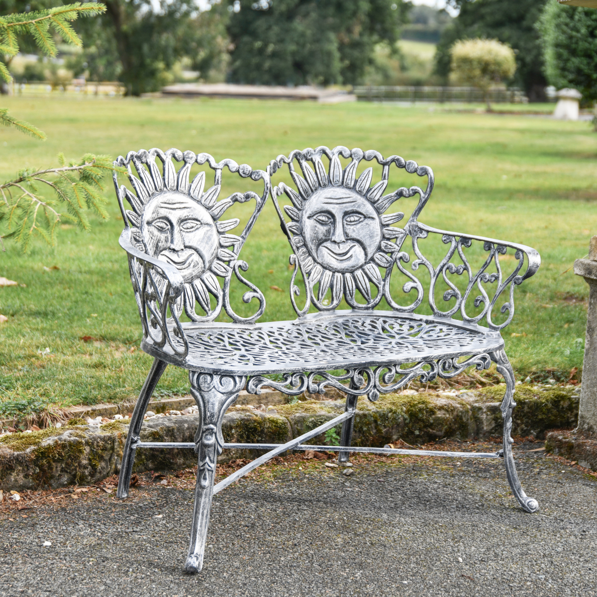 Antique Silver 'Ray Of Sunshine' Two Seater Garden Bench