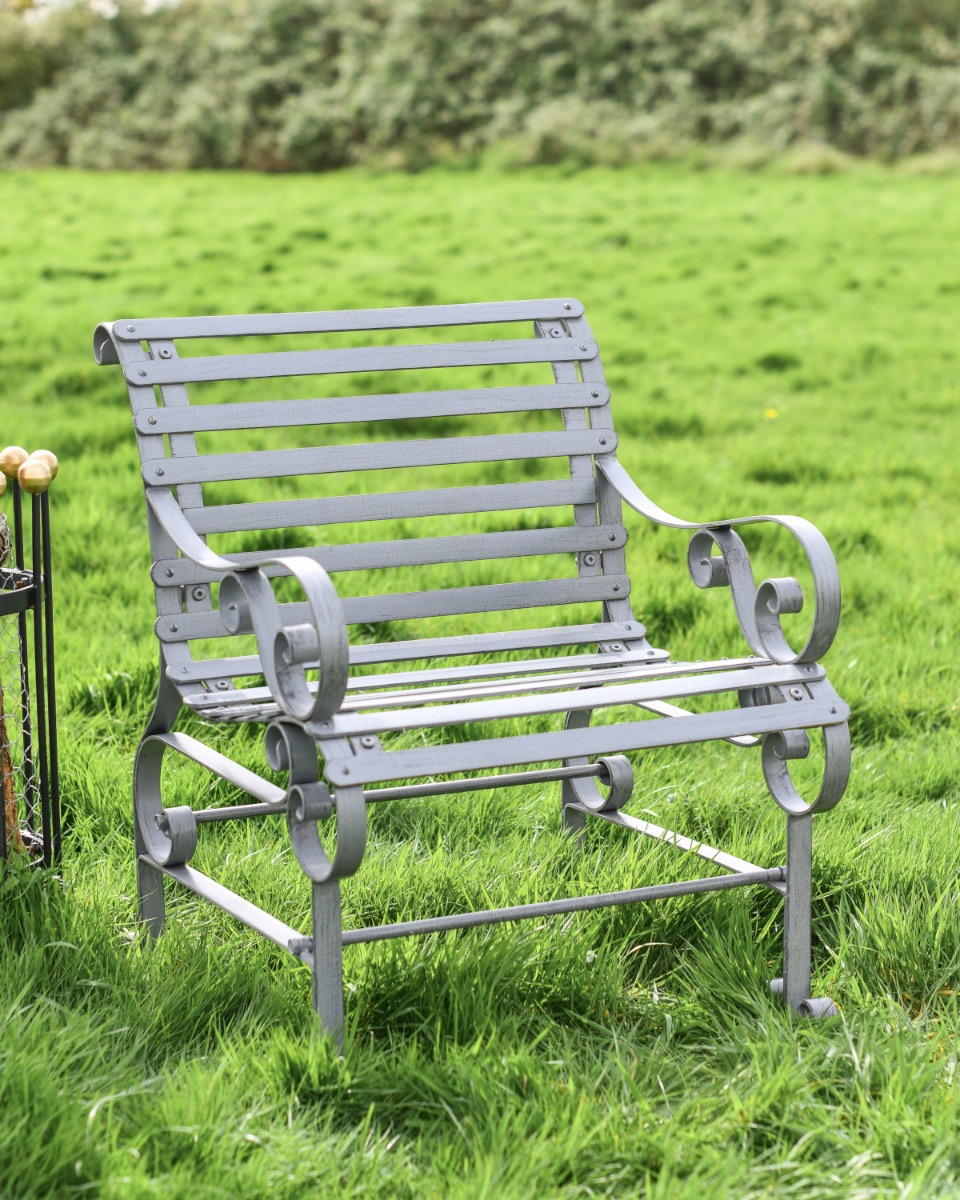 'Chatham' One Seater Metal Garden Bench-Grey