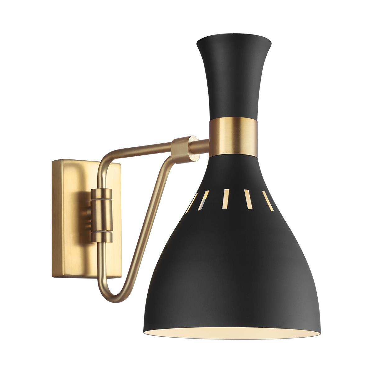 'Moderni' One Light Wall Light-Midnight Black & Burnished Brass