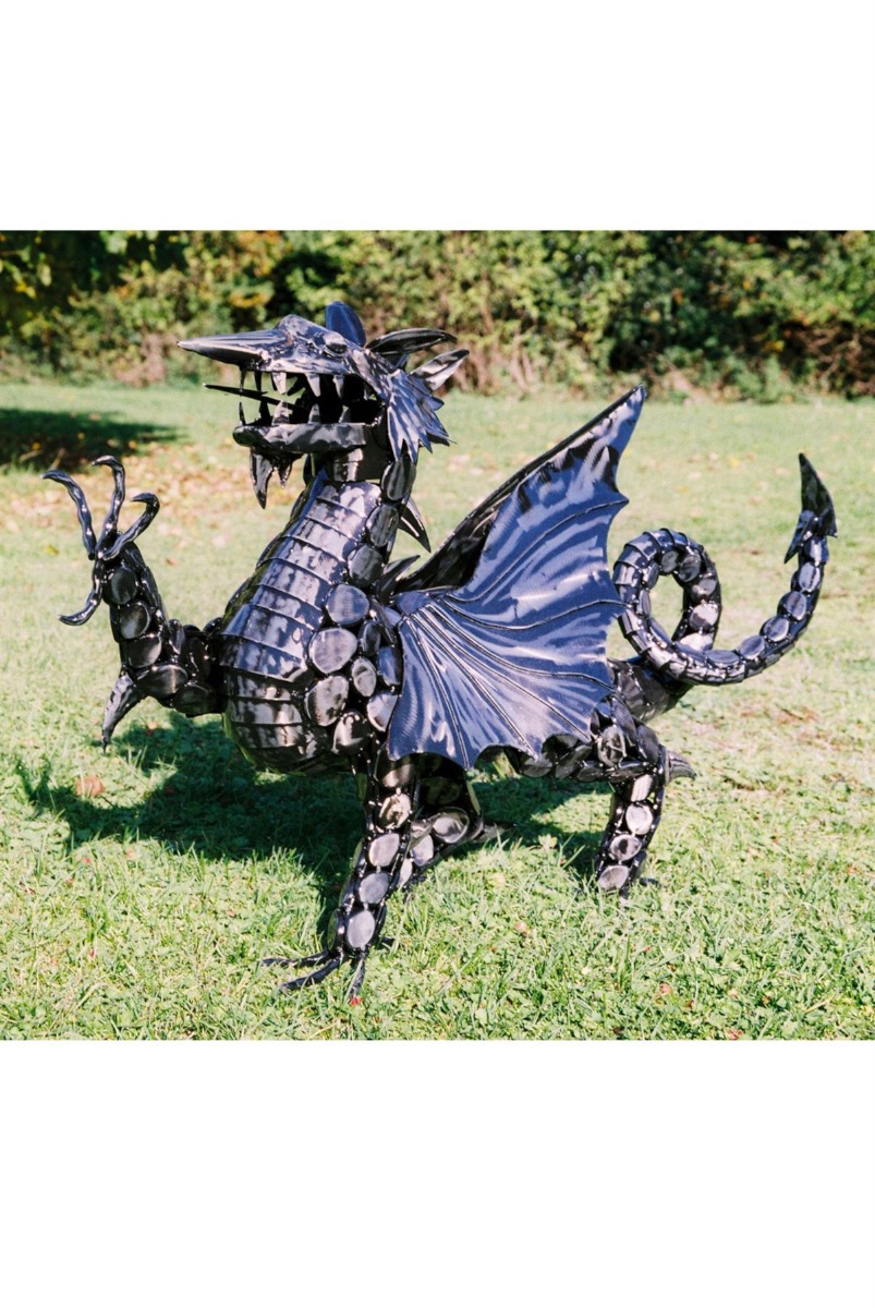Rustic & Black 'Spike' Dragon Sculpture-Foot Up