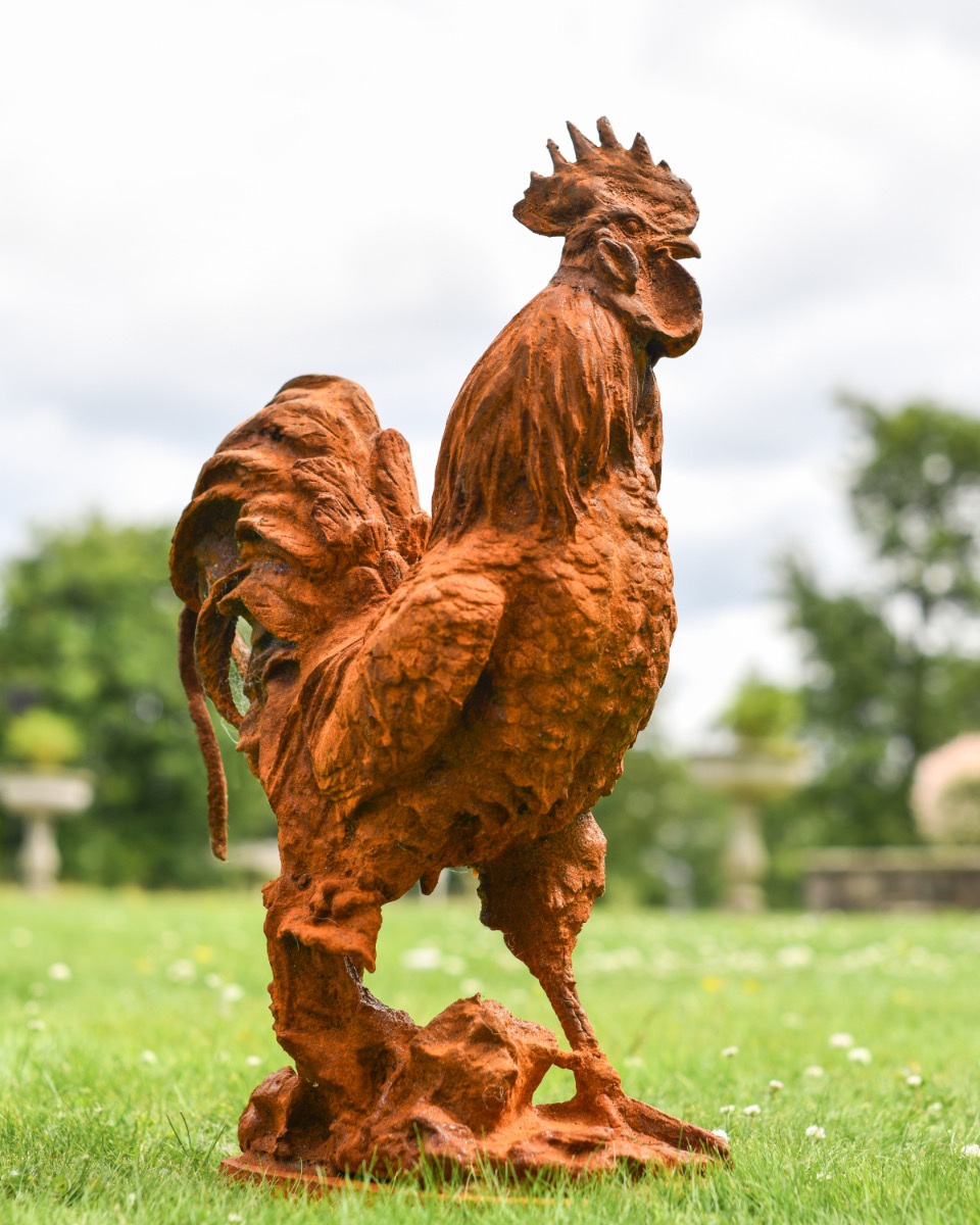 Rustic Cast Iron Cockerel Garden Sculpture