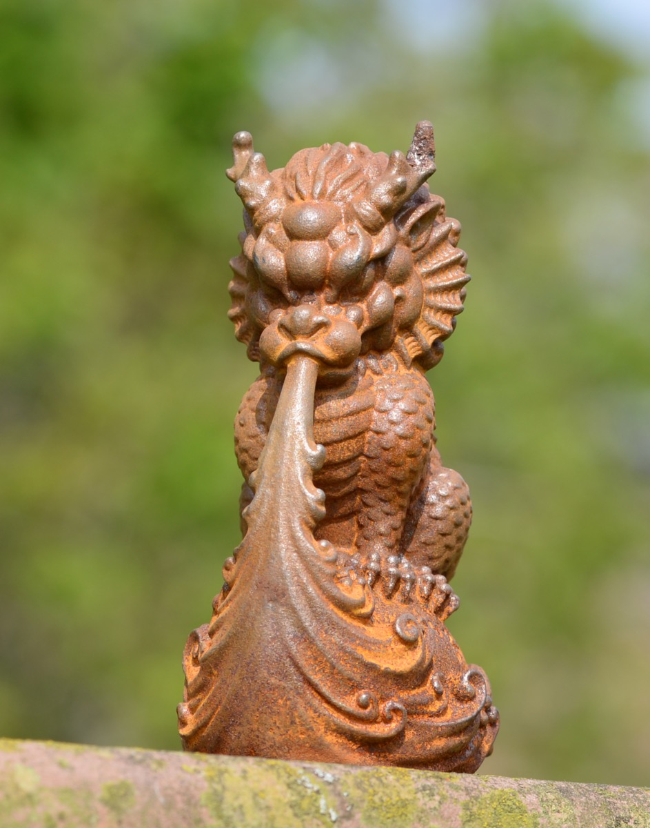Rustic Cast Iron Fire Breathing Dragon Garden Sculpture