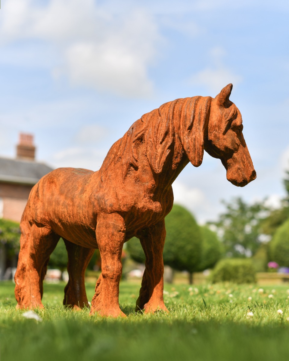 Rustic Cast Iron Miniature Pony Sculpture-Facing Right