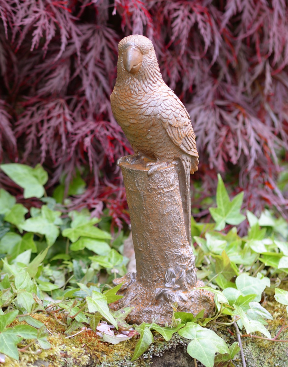 Rustic Cast Iron 'Parrot On A Perch' Garden Sculpture