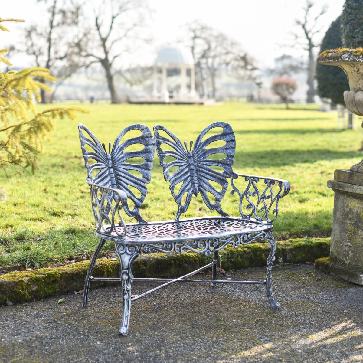Silver 'Flutterbye Lodge' Two Seater Bench