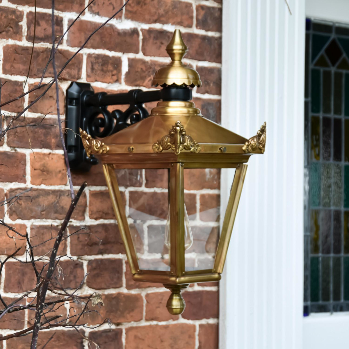 Large Antique Brass Hanging Wall Lantern