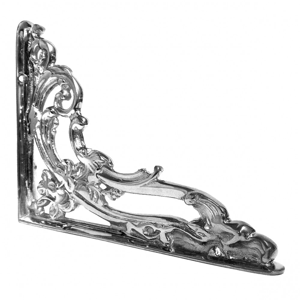 Ornate Scroll Bright Chrome Victorian Shelf Bracket - 13cm x 19cm