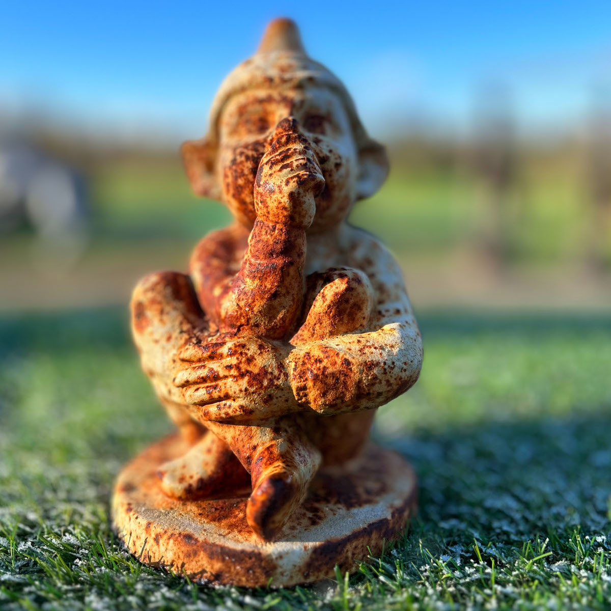 Scared Elf Rustic Cast Iron Garden Sculpture