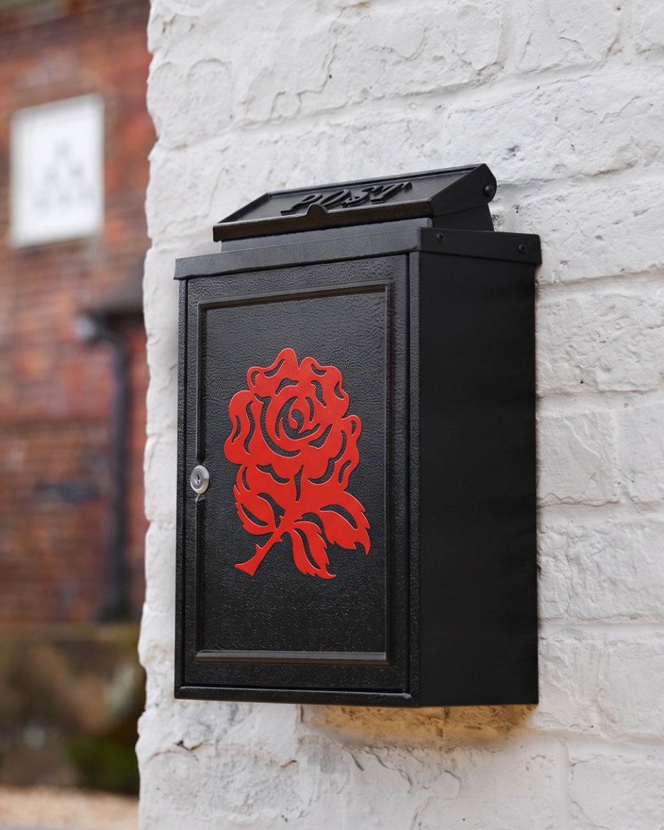 Wall Mounted Post Box With Red English Rose