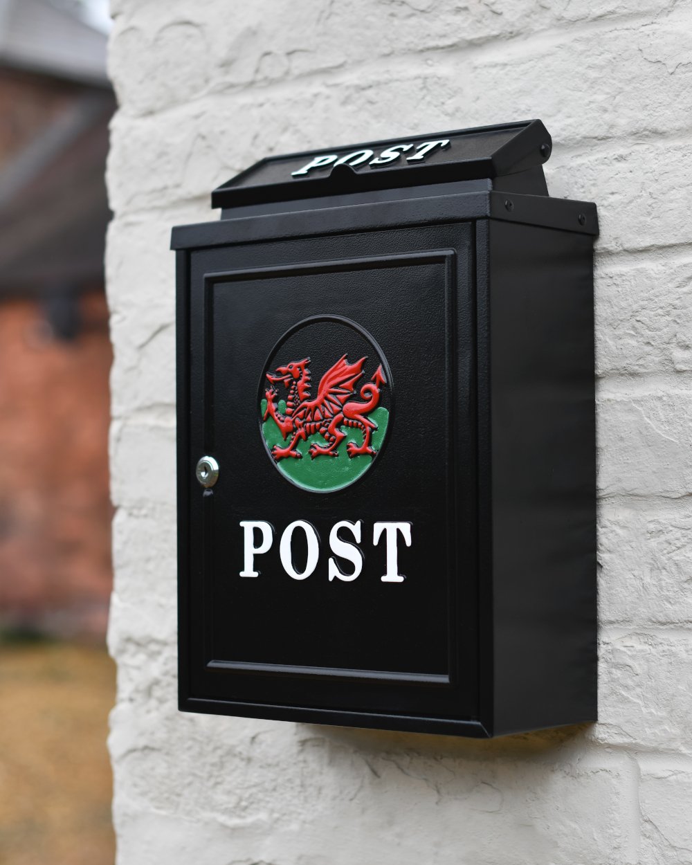 Welsh Dragon Motif Black Wall Mounted Post Box