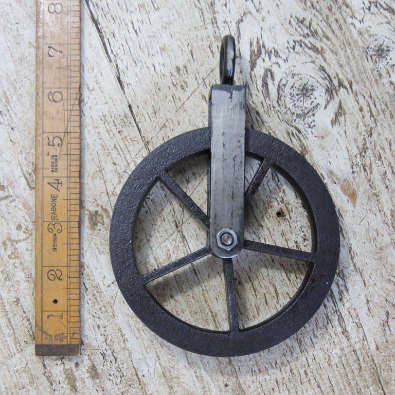 Antique Iron Pulley Wheel & Hanging Loop For Lamp