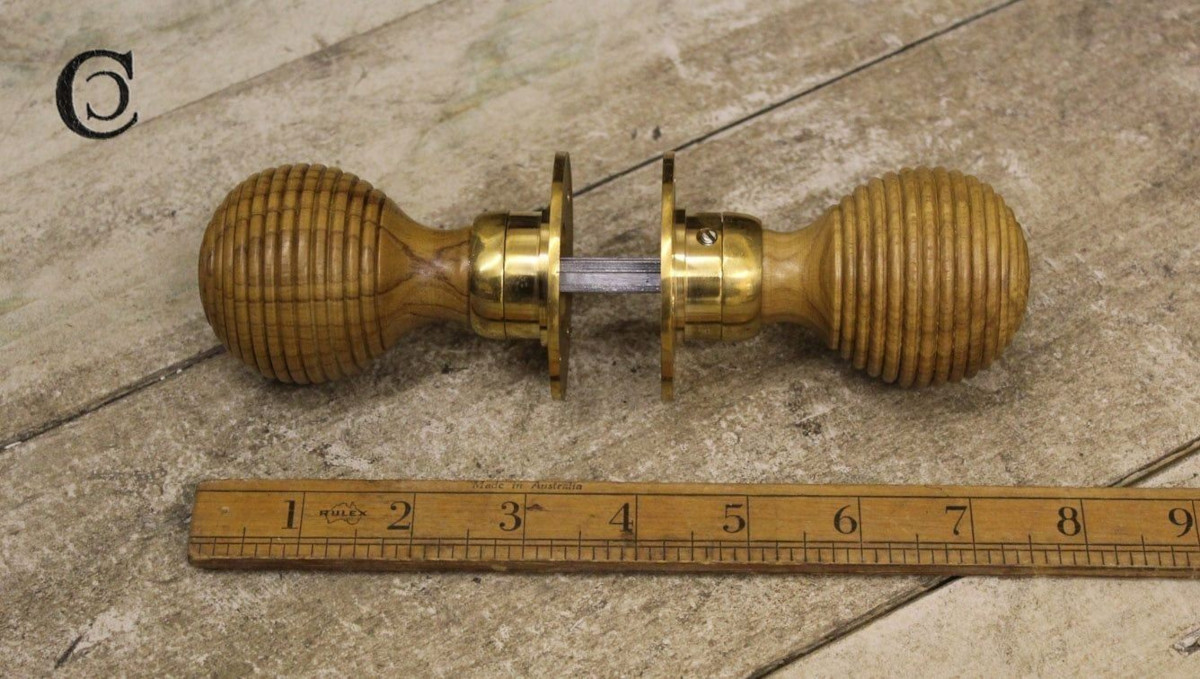 Antique Wooden Beehive Door Knob Set