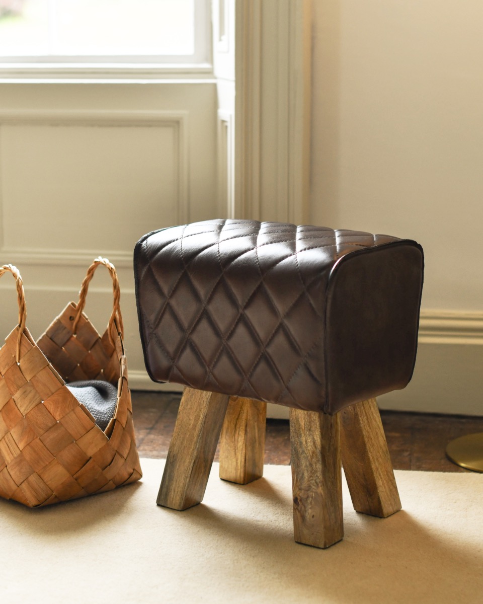 'Handerwood' Brown Leather Pommel Stool