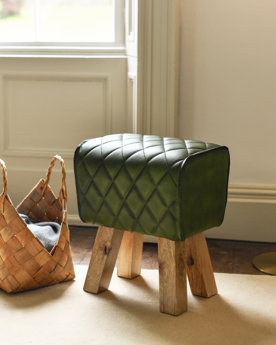 'Handerwood' Green Leather Pommel Stool