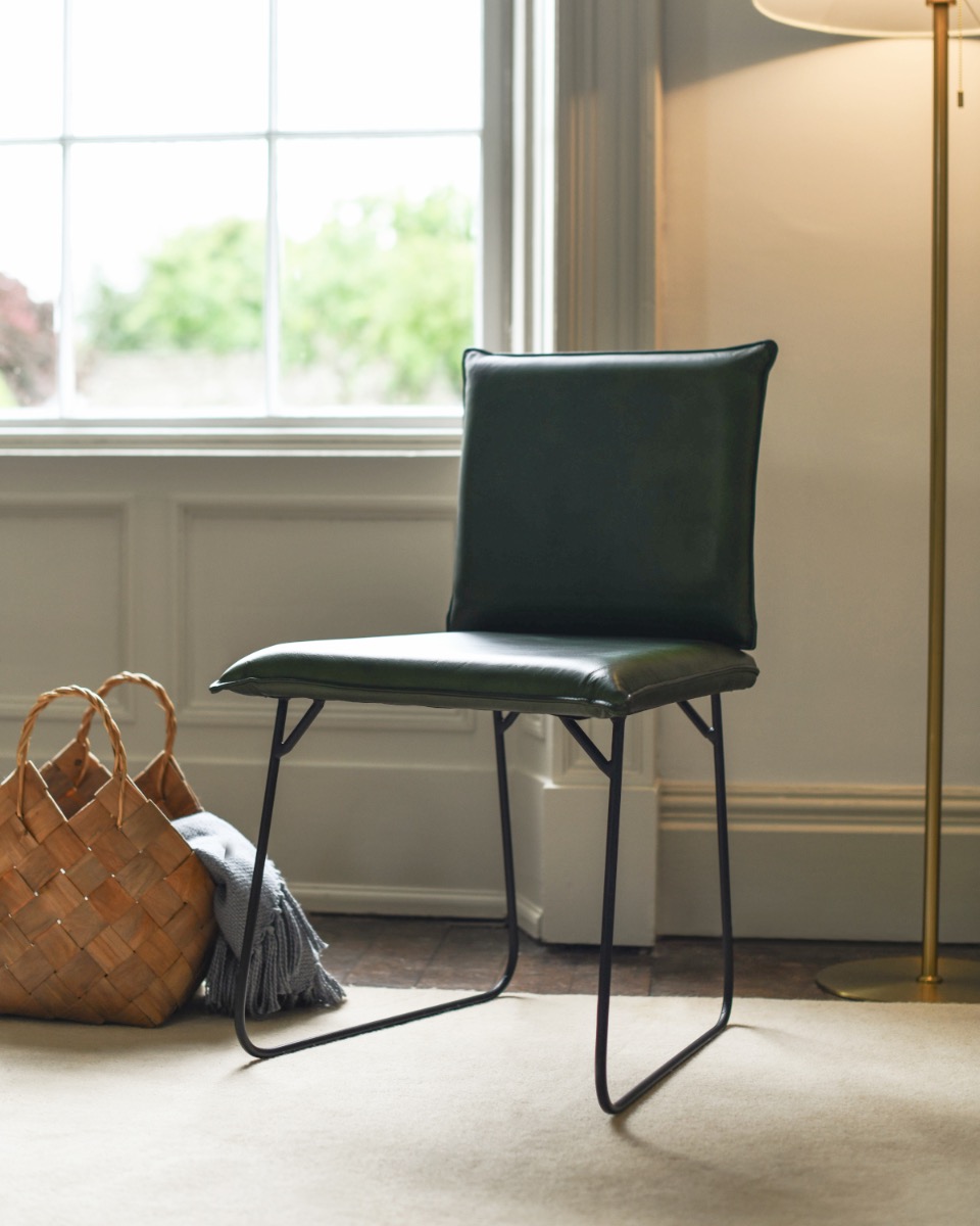 Traditional Olive Green Leather & Iron Chair