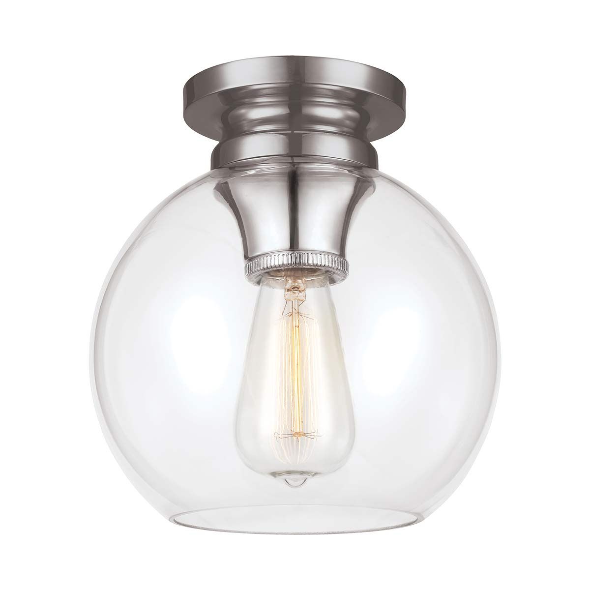 'Cassie' Polished Nickel Sphere Flush Light