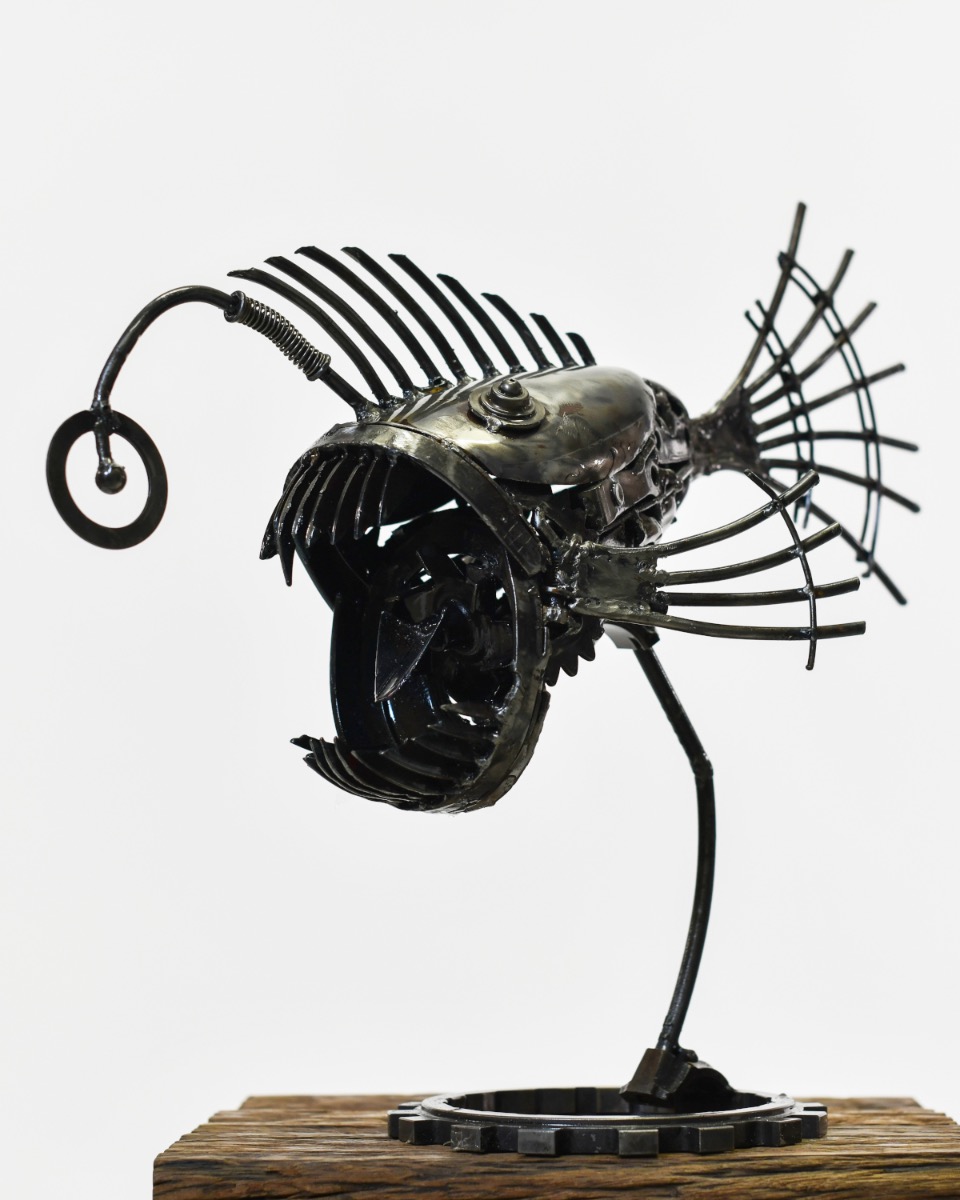 Recycled Metal Angler Fish Sculpture