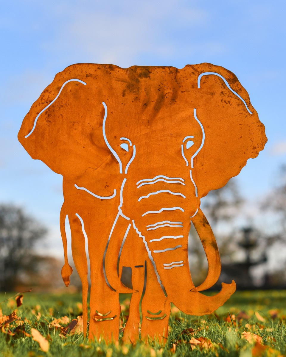 Small Elephant Rustic Steel Garden Silhouette - 55cm