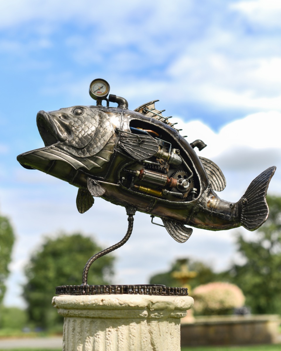 Steam Punk Angler Fish Recycled Metal Parts Sculpture